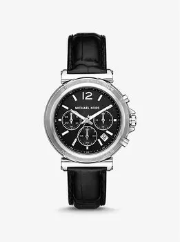 Крупные часы из серебристой кожи марен и тисненой под крокодила Michael Kors, черный