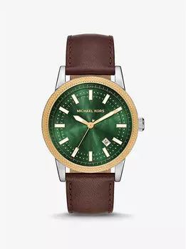 Крупные двухцветные часы Hutton с кожаным ремешком Michael Kors, коричневый