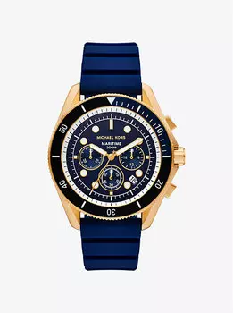 Крупные морские часы золотистого оттенка и силикона Michael Kors, синий