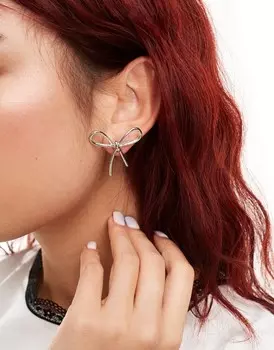 Крупные серебряные серьги-гвоздики с бантом DesignB London