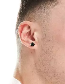 Крупные серебряные серьги-гвоздики с черными кристаллами ASOS