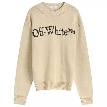 Крупный книжный свитер толстой вязки с круглым вырезом Off-White, бежевый