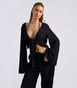 Крупный пляжный топ Urban Bliss в жатом стиле Urban Bliss, черный