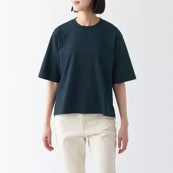 Крутая футболка с короткими рукавами и широкими рукавами с УФ-вырезом MUJI, темно-синий