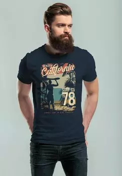 круто, с модным мотивом для серфинга не только для серферов Neverless, футболка с принтом Neverless, темно-синий