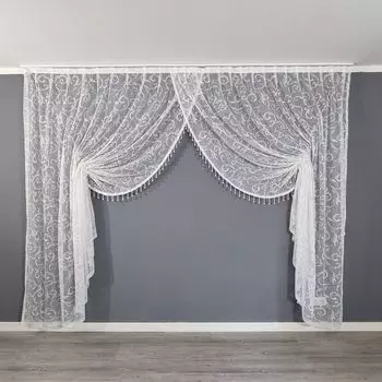 Крувазе штора тюлевая с жемчужными складками нашитая белая шириной 4 м Gardinen by Justyna, белый