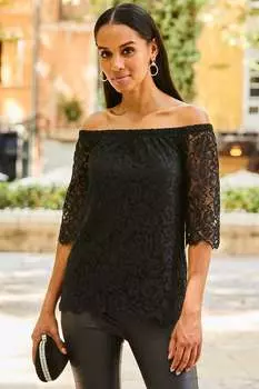 Кружевная блузка Bardot Sosandar, черный
