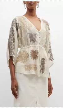 Кружевная блузка бежевого цвета Johnny Was