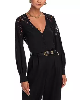 Кружевная блузка Generation Love Harlea с цветочным принтом, черный