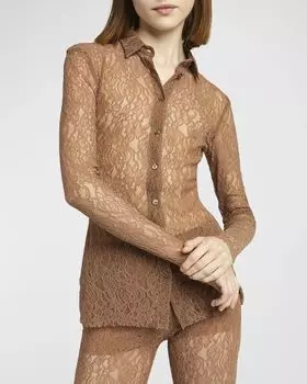 Кружевная блузка на пуговицах с длинными рукавами Philosophy di Lorenzo Serafini, цвет Brown