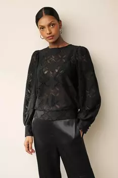 Кружевная блузка с длинными рукавами Next, черный
