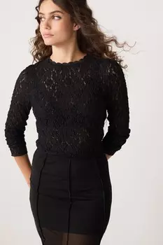 Кружевная блузка с длинными рукавами Next, черный
