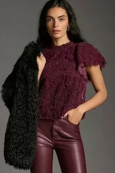 Кружевная блузка с оборками Anthropologie, темно фиолетовый