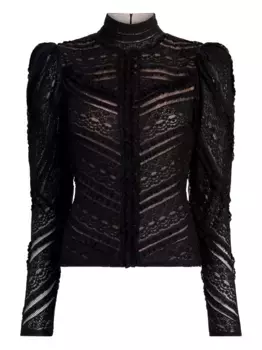 Кружевная блузка с оборками Cinq A Sept, черный