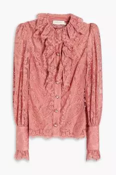 Кружевная блузка с оборками ZIMMERMANN, античная роза