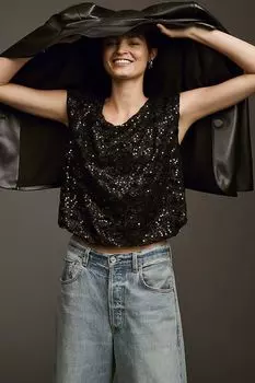 Кружевная блузка с пайетками Anthropologie Bubble, черный
