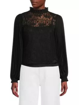 Кружевная блузка с плиссированными рукавами Gracia, черный