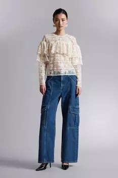 Кружевная блузка с рюшами H&M, белый