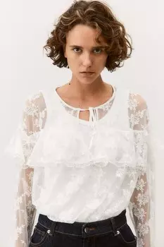 Кружевная блузка с воланами H&M, белый
