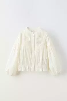 Кружевная блузка с вставкой ZARA, светло-бежевый