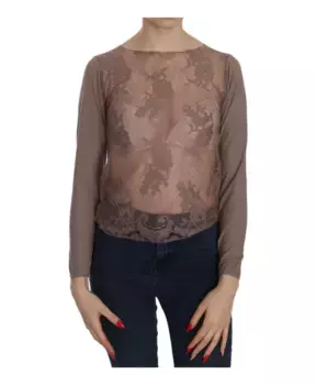 Кружевная блузка с вырезом лодочкой Pink Memories, коричневый