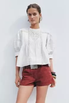 Кружевная блузка ZARA, экрю