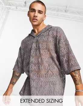 Кружевная футболка-поло свободного кроя с воротником-стойкой ASOS DESIGN