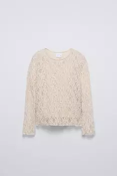 Кружевная футболка ZARA, экрю