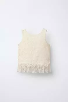 Кружевная футболка ZARA, экрю