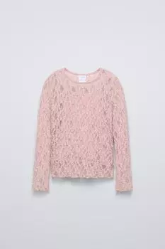 Кружевная футболка ZARA, розовый