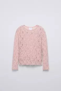 Кружевная футболка ZARA, розовый