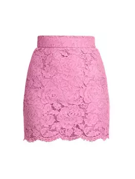 Кружевная мини-юбка с цветочным принтом Dolce&Gabbana, цвет rosa