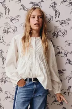 Кружевная романтическая рубашка ZARA, белый