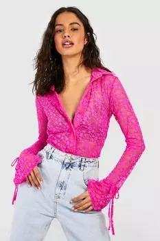 Кружевная рубашка Boohoo, розовый