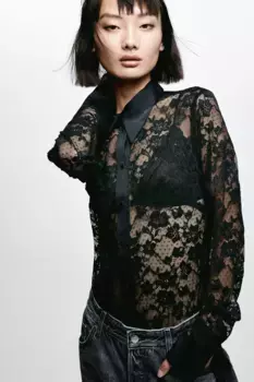 Кружевная рубашка H&M, черный