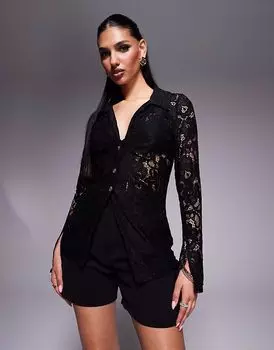 Кружевная рубашка River Island черного цвета