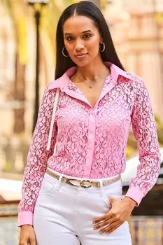 Кружевная рубашка с пуговицами Sosandar, розовый