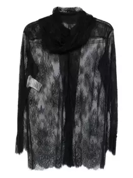 Кружевная рубашка с высоким воротом Alberta Ferretti, черный