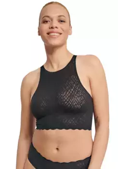 Кружевная рубашка sloggi "ZERO Feel Bliss Crop Top", бесшовная с кружевным эффектом, жаккардовый узор, черный