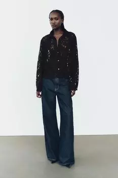 Кружевная рубашка ZARA, черный