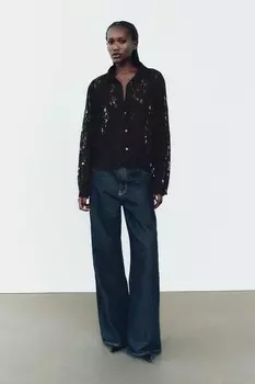 Кружевная рубашка ZARA, черный