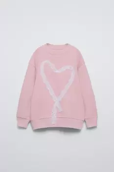 Кружевная толстовка с сердцем ZARA, розовый