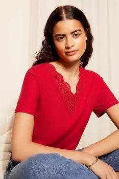 Кружевная туника с короткими рукавами и V-образным вырезом Friends Like These, красный