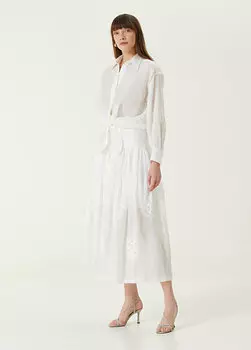 Кружевная юбка-миди цвета экрю Zimmermann