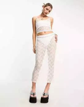 Кружевная юбка миди цвета слоновой кости COLLUSION