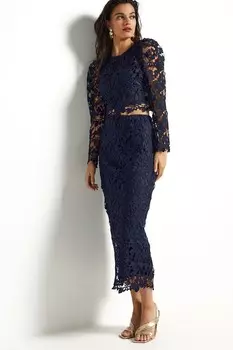 Кружевная юбка миди Next, синий