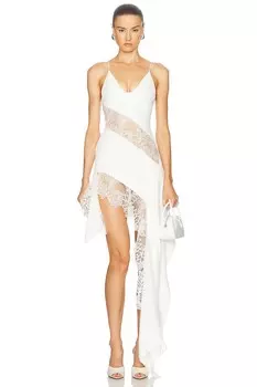 Кружевное асимметричное платье до середины живота David Koma, белый