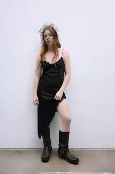 Кружевное асимметричное платье ZARA, черный