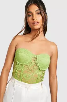 Кружевное боди без бретелей Boohoo, лаймовый