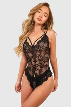 Кружевное боди без вырезов с клеткой Valentine's boohoo, черный